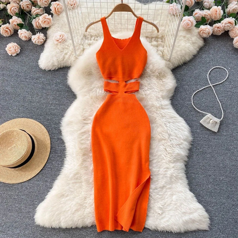 vestido no trico com cintura semi aberta