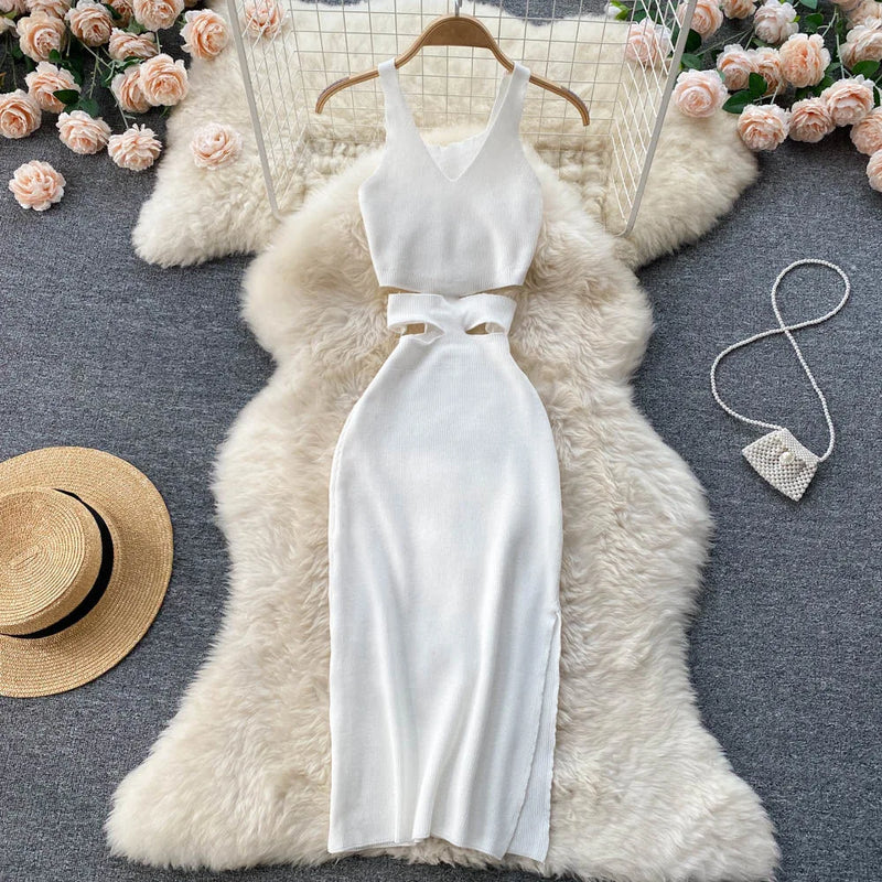 vestido no trico com cintura semi aberta