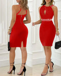 vestido com strass,decote meia taça.