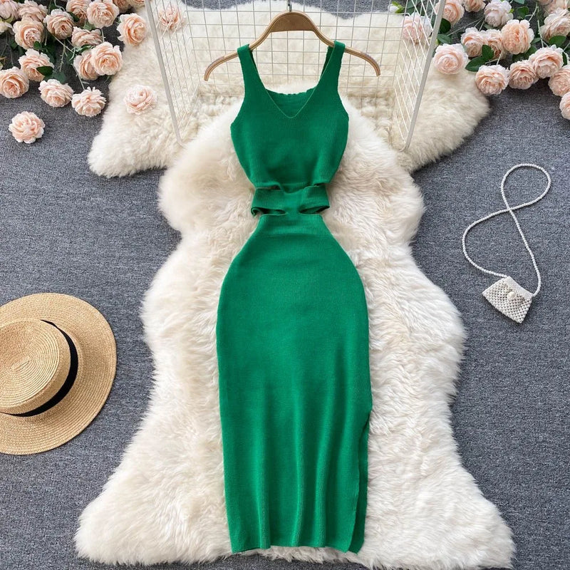 vestido no trico com cintura semi aberta