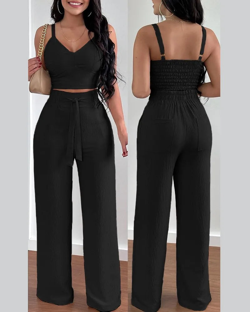 conjunto de calça pantalona mais semi cropped