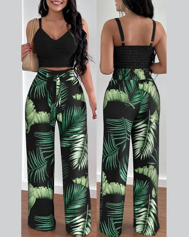 conjunto de calça pantalona mais semi cropped