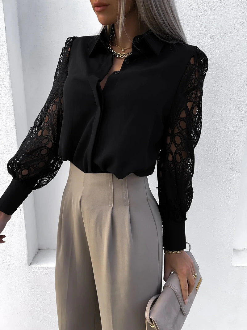 Blusa feminina elegante, liso casual manga comprida