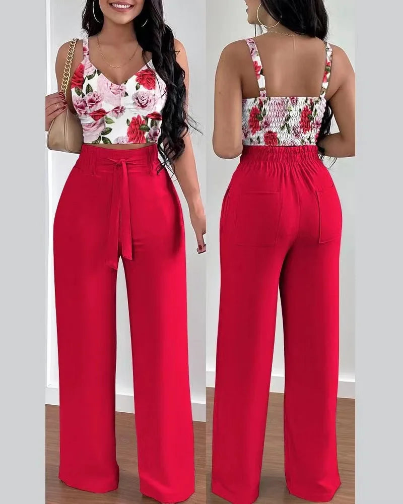 conjunto de calça pantalona mais semi cropped