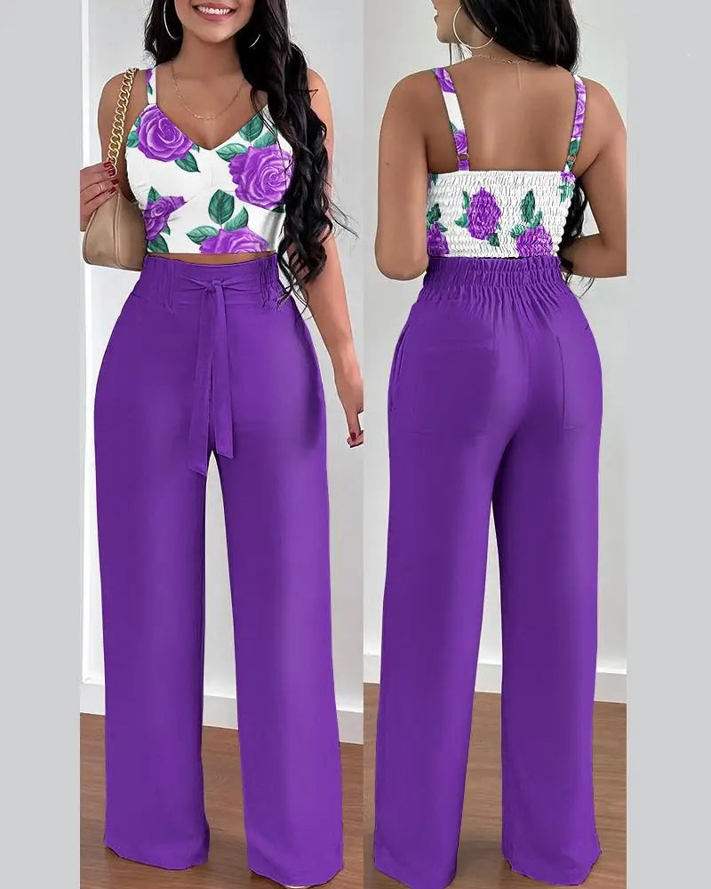 conjunto de calça pantalona mais semi cropped