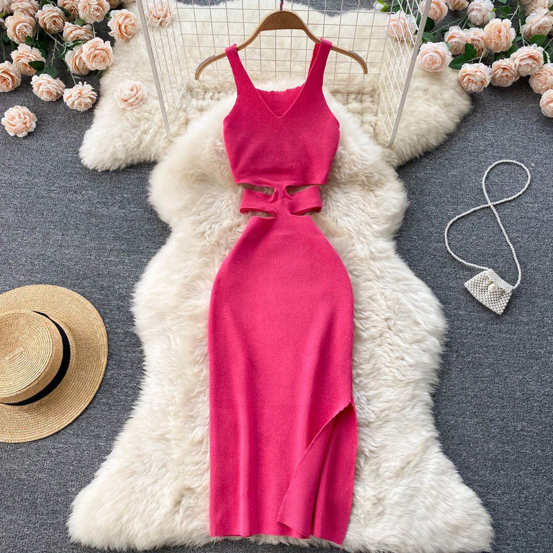vestido no trico com cintura semi aberta