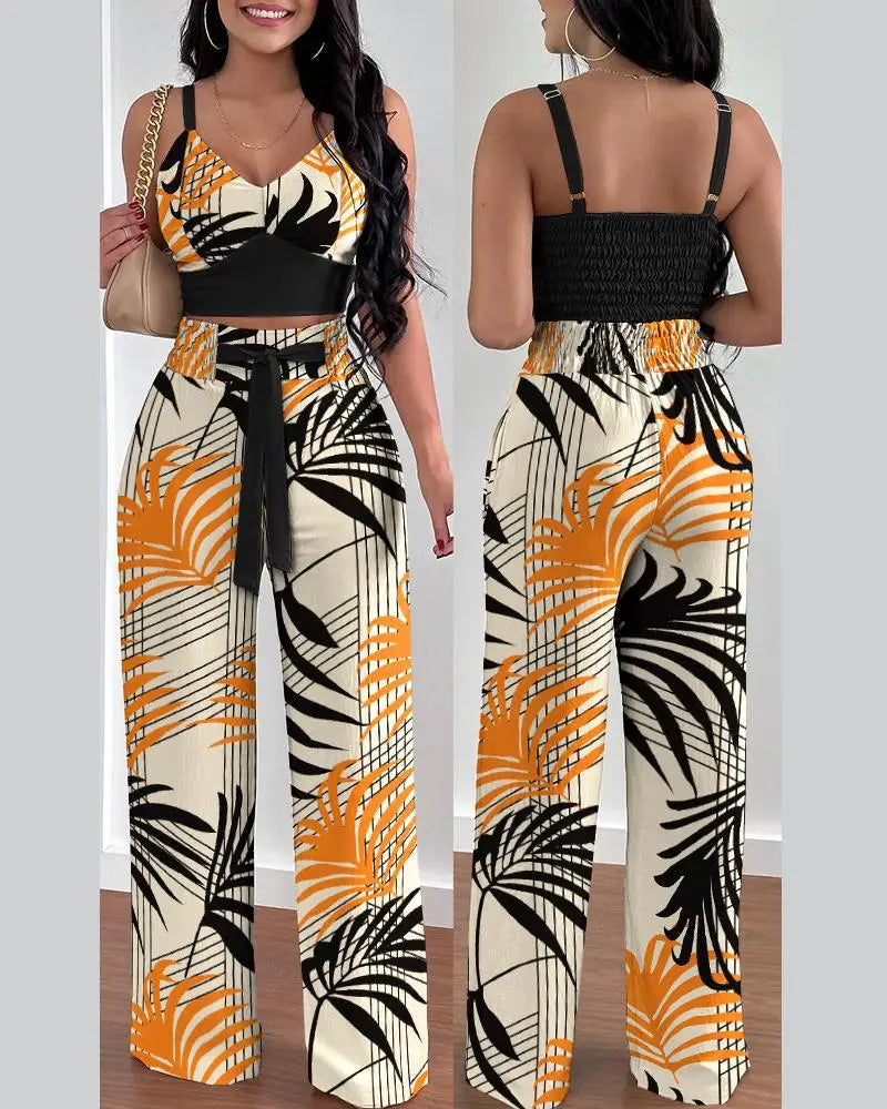 conjunto de calça pantalona mais semi cropped