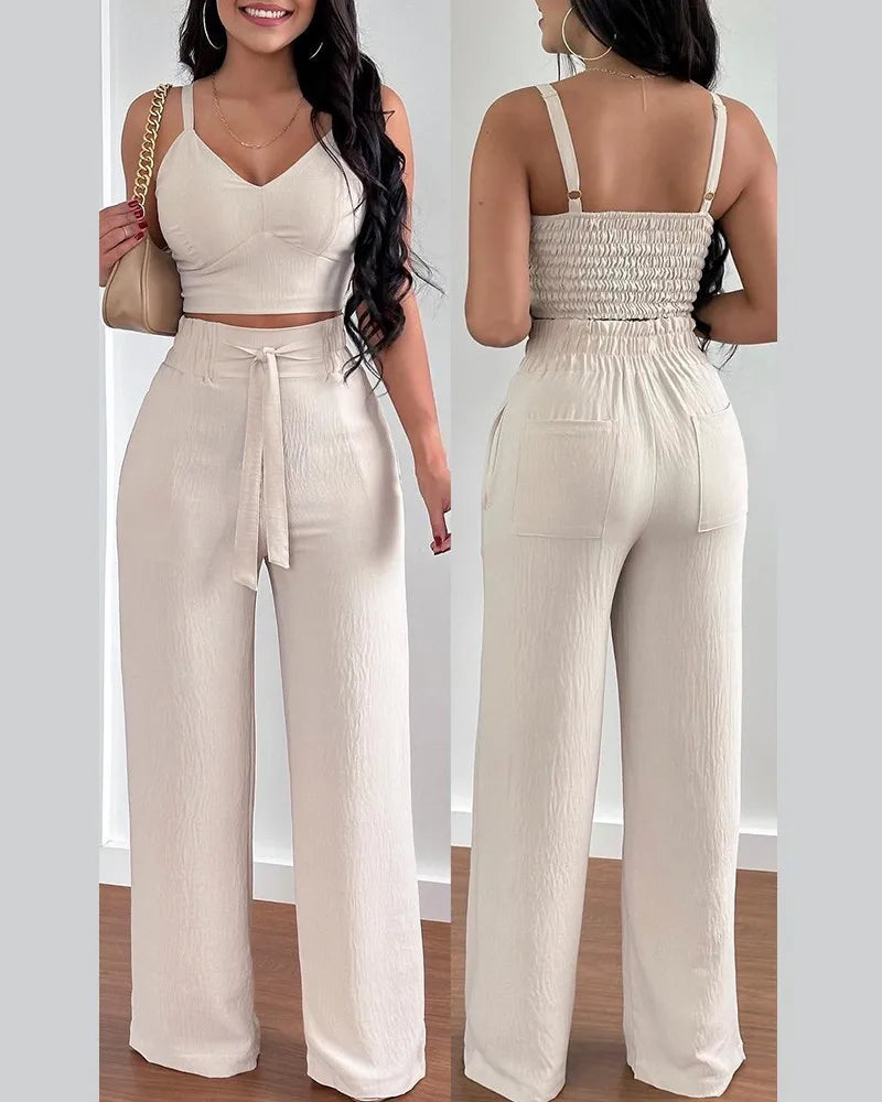 conjunto de calça pantalona mais semi cropped