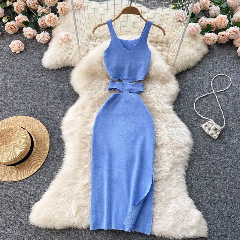 vestido no trico com cintura semi aberta