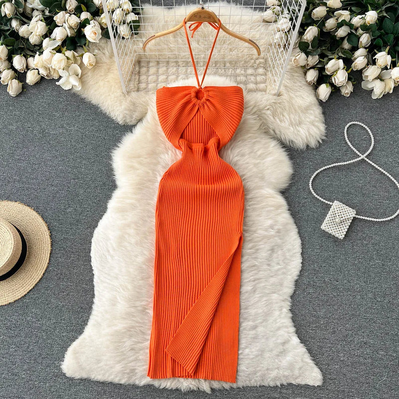 vestido canelado com abertura lateral